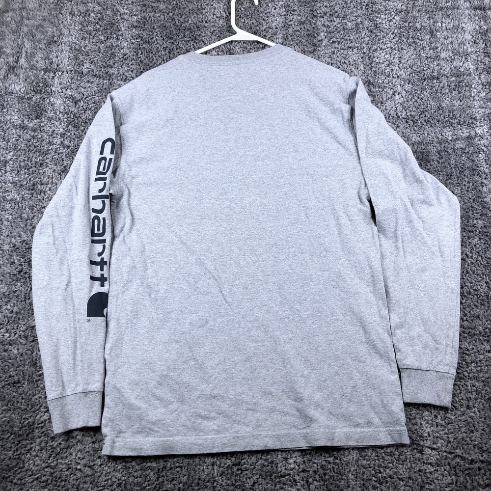 Carhartt Shirt Mens Small Gray Long Sleeve Logo Graphic Workwear Tee Tagless